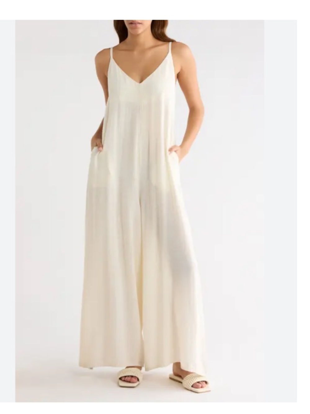 V-Neck Wide-Leg Cream Jumpsuit size Small by elan